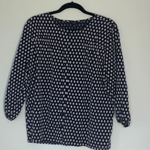 Talbots navy/white print 3/4 sleeve blouse sz L/P